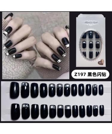 MENILITHS 24Pcs Black False Nails Sticker False Nails Acrylic Fake Nails Full Cover Nails Tips Artificial Finger Manicure for Women and Girls - Buy Online on GoSupps.com