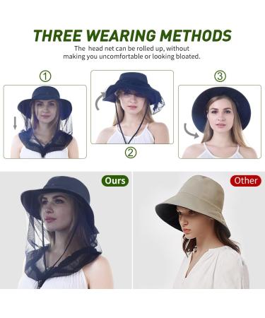 Blue Mosquito Head Net Mesh Hat - Face Netting Cover for Sun Protection and Insect Repellent - Ideal for Outdoor Activities - Buy Online on GoSupps.com
