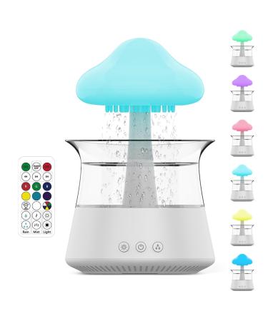Rain Cloud Humidifier Night Light with 7 Colors Rain Lamp Aromatherapy Essential Oil Diffusers Mushroom Raincloud Humidifier Cloud Lamp with Water Drop Sound Rain Drop Humidifier(White)