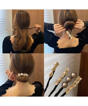 4PCS Women Magic Hair Bun Maker with Pearl and Flower - Hair Styling Tool - Buy Online on GoSupps.com