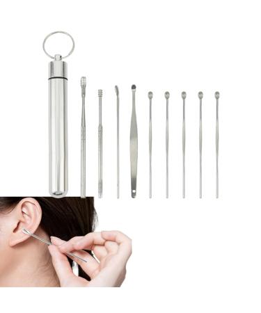 Jiakalamo 9 pieces of ear cleaner stainless steel set ear wax remover with box stainless steel ear wax removal tool reusable ear cleaner set for humans children and adults silver