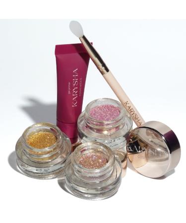 Organic Mineral Loose Eye Shadow Glitter Shimmer Super Radiant Beige Glitter #13 Pink Glitter #01 Gold Glitter #23 & Long Lasting Gel Primer Perfect Base for Vibrant and Crease-Free Eye Makeup