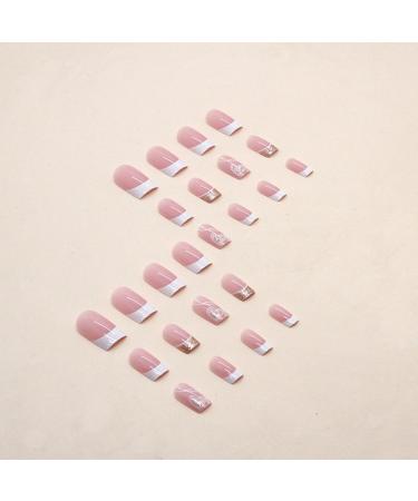 Justotry 24 Pcs Heart Square Short Milky French Press on Nails - Glitter Fake Nails Medium with Nail Glue - Pink Stick on Nails for Women - Squoval Nails for Nail Art - Buy Online on GoSupps.com