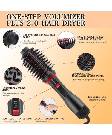 PDGROW 4-in-1 Hair Dryer Brush Plus 2.0 - Volumizer & Styler with Negative Ion Ceramic Titanium Barrel - Buy Online on GoSupps.com