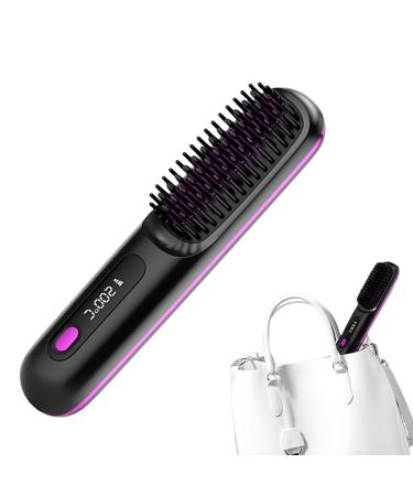 Hair Straightener Brush | Hair Straightener Comb | Travel Hair Styling Tool | Rechargeable Hair Straightener with 3 Heating Settings USB Charging | 30s Heat-Up Ion Hair Styling Black