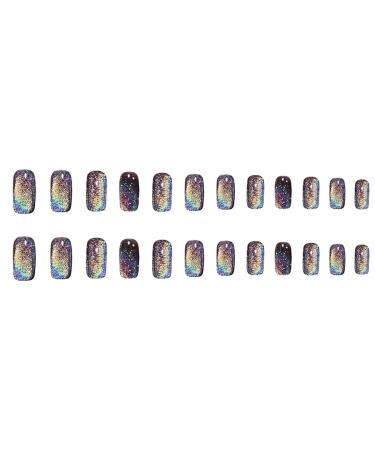Black Glossy Glitter Press-On Nails - Short Cat Eye Colorful Acrylic Stick-On Nails for Women 24pcs - Buy Online on GoSupps.com