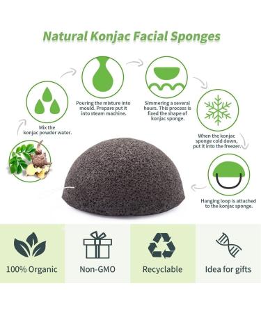 LMSMW Organic Konjac Cleansing Facial Sponges Gentle Exfoliating Konjac Sponge for Face Body Washing with Activated Charcoal Natural Skincare Tools Suitable for Oily Dry Combination Sensitive Skin - Buy Online on GoSupps.com