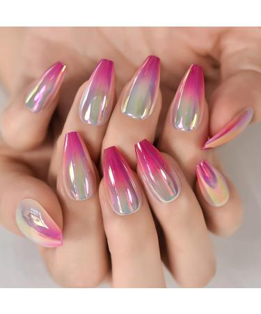 Metallic Ombre Ballerina Press On Nails - Bright Gradient Manicure with Mirror Tips - Buy Online on GoSupps.com