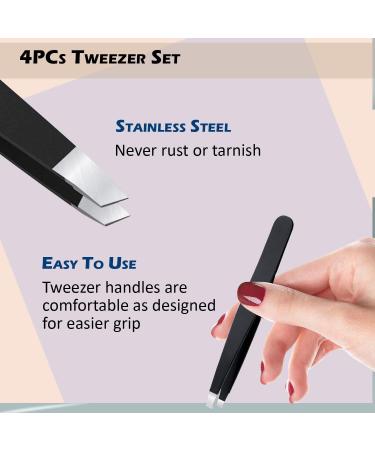 Stadux 4-Piece Eyebrow Tweezers Set for Women - Professional Stainless Steel Grooming Tools for Eyebrows, Facial, and Ingrown Hair - Buy Online on GoSupps.com