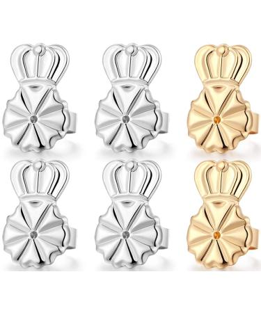 3 Pairs Earring Lifters,8MM Hypoallergenic Earring Backs for Droopy Ears,Adjustable Crown Earring Backs for Heavy Earring (8MM 2silver +1gold) Silver 8MM
