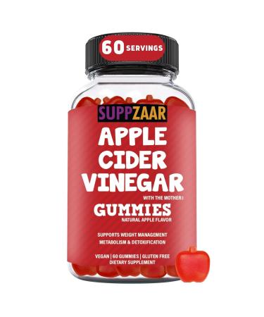 SUPPZAAR Vegan Apple Cider Vinegar Gummies with The Mother 500mg 60 Servings - ACV Gummies for Immune System Digestion Natural Detox & Cleanse - Alternative to Apple Cider Vinegar Capsules