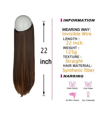 Halo Long Synthetic Hair Extensions Invisible Wire Headband 22 Inch Straight 4.4 Oz - Heat Resistant Fiber - No Clip - Dark Brown Mix Light Auburn - Buy Online on GoSupps.com