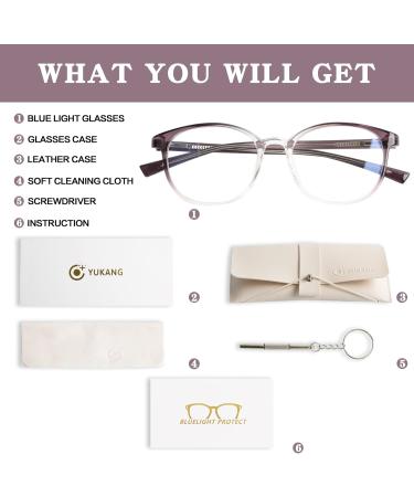 Yukang Blue Light Filter Glasses for Women - TR90 Lightweight Computer & Gaming Goggles - Superior Color Loyalty Transparent/Purple - No Container - Buy Online on GoSupps.com