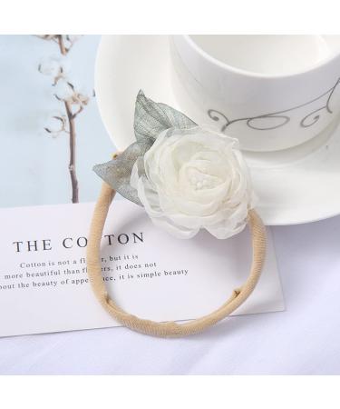 Geyan Multi-Colored Flower Hair Tie Set - 2 Piece Elastic Ponytail Holders for Girls | Personalized Hair Jewelry for Weddings (White Gray Pink) - Buy Online on GoSupps.com