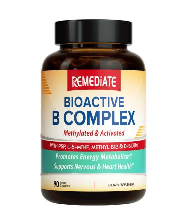 REMEDIATE B Complex Methylated B Vitamins for Men & Women with P-5-P L-5-MTHF Methyl B12 Daily Energy Support Nerve Brain & Beauty Health Non-GMO Maximized Bioavailability 90 Vegan Caps