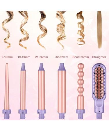 6 in 1 Interchangeable Ceramic Curling Iron Set | Hair Straightener Brush | Instant Heat & Auto Shut Off | Dual Voltage Wand with Adjustable Temperature & Glove - Buy Online on GoSupps.com