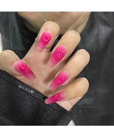 Hand worn nail patches rose red heart long ladder gradient detachable nail patches fake nails 10pcs (Size : L) 1 count (Pack of 1)