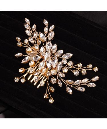 Teyglen Simple Full Rhinestones Bride Wedding Hair Comb Hair Pieces for Bride Bridal Crystal Side Hair Comb Hair Accessories for Women Girls (Gold)