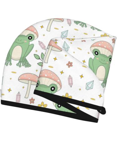 Hair Towel Wrap - Quick Drying Towel Turban with Button (Frog & Mushrooms) | Shop Now for International Shipping - Buy Online on GoSupps.com