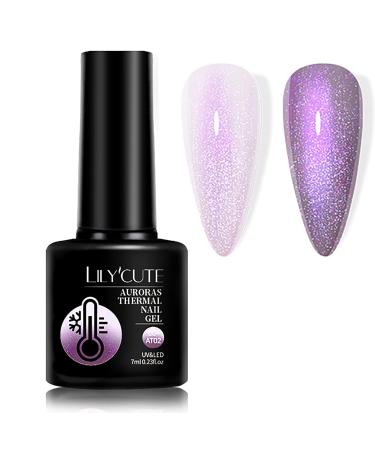Colour Changing Gel Nail Polish - Shimmer Glitter Gel Nail Varnish - Thermal Temperature Change Purple to White UV Gel Nail Polish - Soak off Sparkly Reflective Glitter Gel Polish