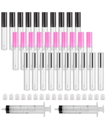 SKPPC 30 Pcs 10ml Lip Gloss Tubes Empty Lip Gloss Containers, Clear Lip Balm Bottle with Rubber Stoppers for Lip Samples Travel DIY Makeup (Black, Sliver and Pink)