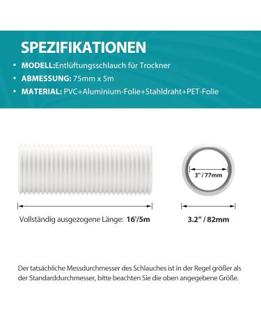HG Power Exhaust Hose 75mm - 5m Flexible PVC Aluminum Tube for Sound Insulated Ventilation | Heat Insulation Exhaust Air Tube - Buy Online on GoSupps.com
