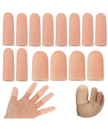 14 Pcs Silicone Finger Protectors  Gel Finger Cots Finger Guard for Trigger Finger  Finger Arthritis  Finger Cracking  Blisters  Eczema and Other Finger Pain Relief 14 Pcs Beige