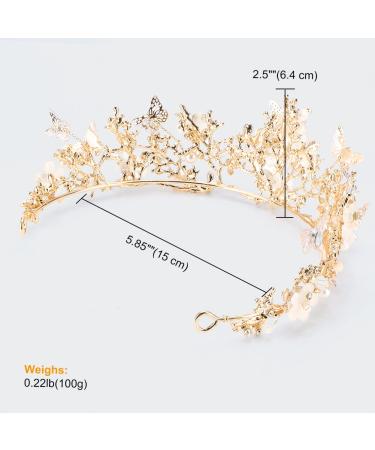 Golden Butterfly Fairy Crown Tiara with Pearl Crystal & Rhinestone - Wedding & Birthday Gift - Buy Online on GoSupps.com