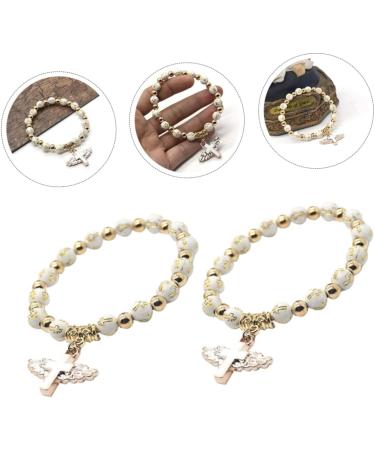 CALLARON 4pcs Cross Bracelet Mens Gifts Christ Prayer Wrist Chain Stretchy Bracelets for Women Hand Chains Men Gift Gold Dainty Bracelet Beaded Wrist Jesus White Miss Metal Makeup Elastic - Buy Online on GoSupps.com