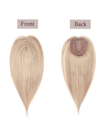 10 Inch 100% Remy Human Hair Clip in Topper Silk Base Toppee Hand-made Hairpiece for Women - Middle Part, 120% Density, #18P613 Ash Blonde&Bleach Blonde - 35g - Buy Online on GoSupps.com