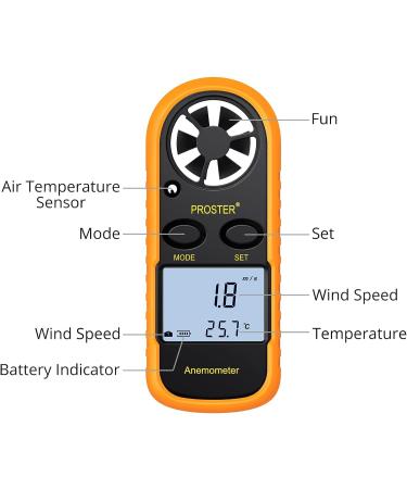 Proster Windminder Digital LCD Wind Speed Meter Gauge - Accurate Air Flow Measurement Thermometer with Backlight for Windsurfing Kite Flying Sailing Surf Fishing - Orange - Buy Online on GoSupps.com