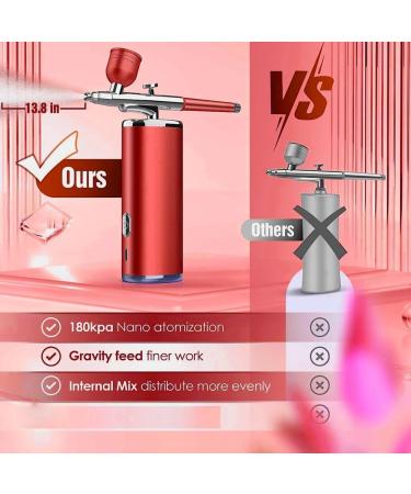 yuoseg Portable Rechargeable Wireless Airbrush Double Action with Compressor Fit for Face Beauty Nail Art Red - Buy Online on GoSupps.com