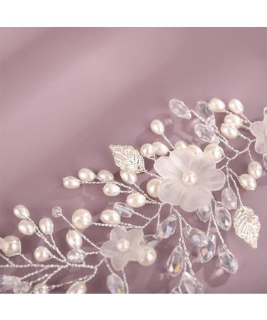Kercisbeauty Silver Flower Leaf Pearl Headband and Earrings Set for Wedding Brides Bridesmaid Women Girls Prom Hair Accessories Set - Buy Online on GoSupps.com