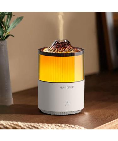 Colourful Flame Essential Oil Diffuser with Colourful LED Lights Simulated Volcano Design 200ml Ultra Silent Aromatherapy Essential Oil Diffuser(Color:White)