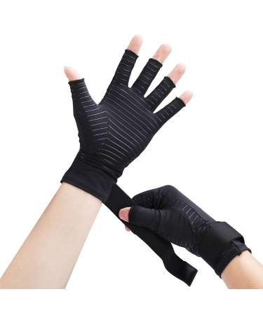 Futuergmic Compression Arthritis Gloves with Strap, Best Open Finger Glove Hand Wrist Support for Rheumatoid Arthritis, Carpal Tunnel, RSI, Tendonitis, Daily Healing, Hand Pain Relief S/M