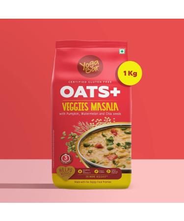 Yogabar Veggie Masala Oats 1Kg | Gluten-Free, Non-GMO Diet Food | With Pumpkin, Watermelon, and Chia Seeds | Helps Reduce Cholesterol | Ideal for Weight Loss - Buy Online on GoSupps.com