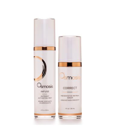 OSMOSIS Facial Mist and Serum Kit INFUSE (2.7oz) Nutrient Hydrating Facial Mist CORRECT (1oz) Preventative Retinal Facial Serum Collagen Booster