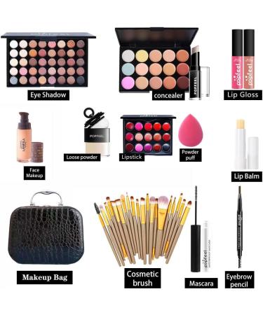 All in One Multipurpose Makeup Kit for Women -Makeup Brush Set Eyeshadow Palette Lip Gloss Set Makeup Bag Eyebrow Pencil Mascara and Face Makeup - Buy Online on GoSupps.com