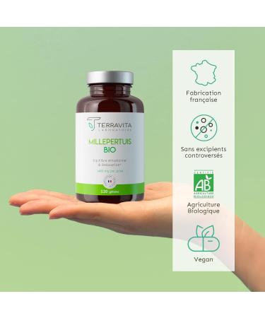 St. John's Wort Organic | 120 Capsules of 350 mg | 100% Flowered Tops Rich in Active Principles | Repairing Sleep - Good Mood - Anti-Stress | 100% Vegan Without Excipients | Made in France | Terravita - Buy Online on GoSupps.com