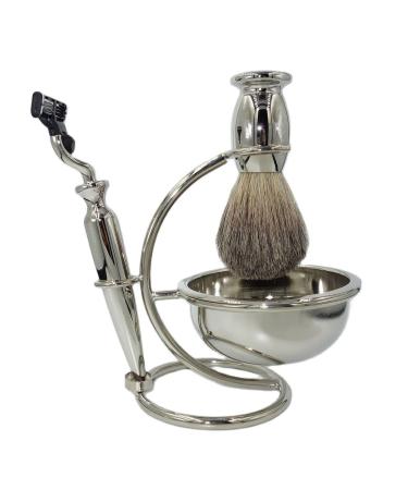 Crody simplicity men's rasier brushes made of alloy fashionable natural roof hair-silver-shaving brush set male safety-soap cup grillary meter holder 15x16cm Silver