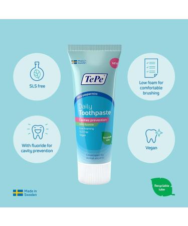 Tepe Daily Toothpaste - Mild Mint Gentle Formula Age-Appropriate Fluoride for Caries Prevention (Pack of 3) - International Shipping Available - Buy Online on GoSupps.com