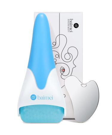 BAIMEI Ice Roller and Gua Sha Skincare Set for a Flawless Complexion  Reduce Facial Puffiness (Blue)