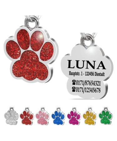Iberiagifts - Paw dog tag with engraving for small to medium-sized dogs or cats - plaque engraved personalized (red)