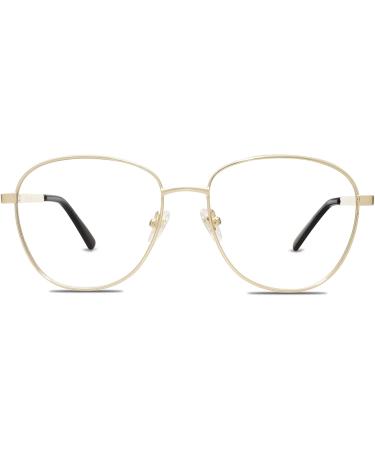 SOJOS Oversized Aviator Blue Light Blocking Glasses for Men & Women - SJ5098 Gold Metal Frame Clear Lens Eyeglasses - Buy Online on GoSupps.com