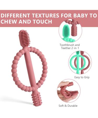 Aolso Baby Bite Toys - 2 BPA-Free Silicone Toothbrushes for Teething | Red/Green 3 Months+ - Buy Online on GoSupps.com