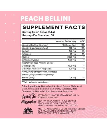 Peach Bellini Women's Stimulant-Free Pre Workout Powder - Enhance Pumps, Focus & Endurance - 30 Servings - Buy Online on GoSupps.com