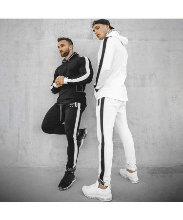 PIDOGYM Men's Slim Striped Athletic Jogger Pants, White, Size Medium - Buy Online on GoSupps.com