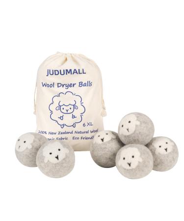 Wool Dryer Balls Handmade 6 Pack XL organic wool dryer balls laundry reusable 1000 Loads 100% Natural New Zealand Wool Fabric Softener-anti static laundry Reduces Drying Time Baby Safe & Odorless gray 6xl-gray