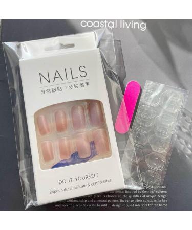 SINLOV Short Square Fake Nails Pink French False Nail Glossy Sequins Full Cover False Nails Press on False Nails for Women and Girls  - Buy Online on GoSupps.com