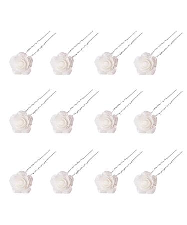 12 White Rose Wedding Flower Hair Pins - Bridal U-Shaped Hairpins for Women - Buy Online on GoSupps.com